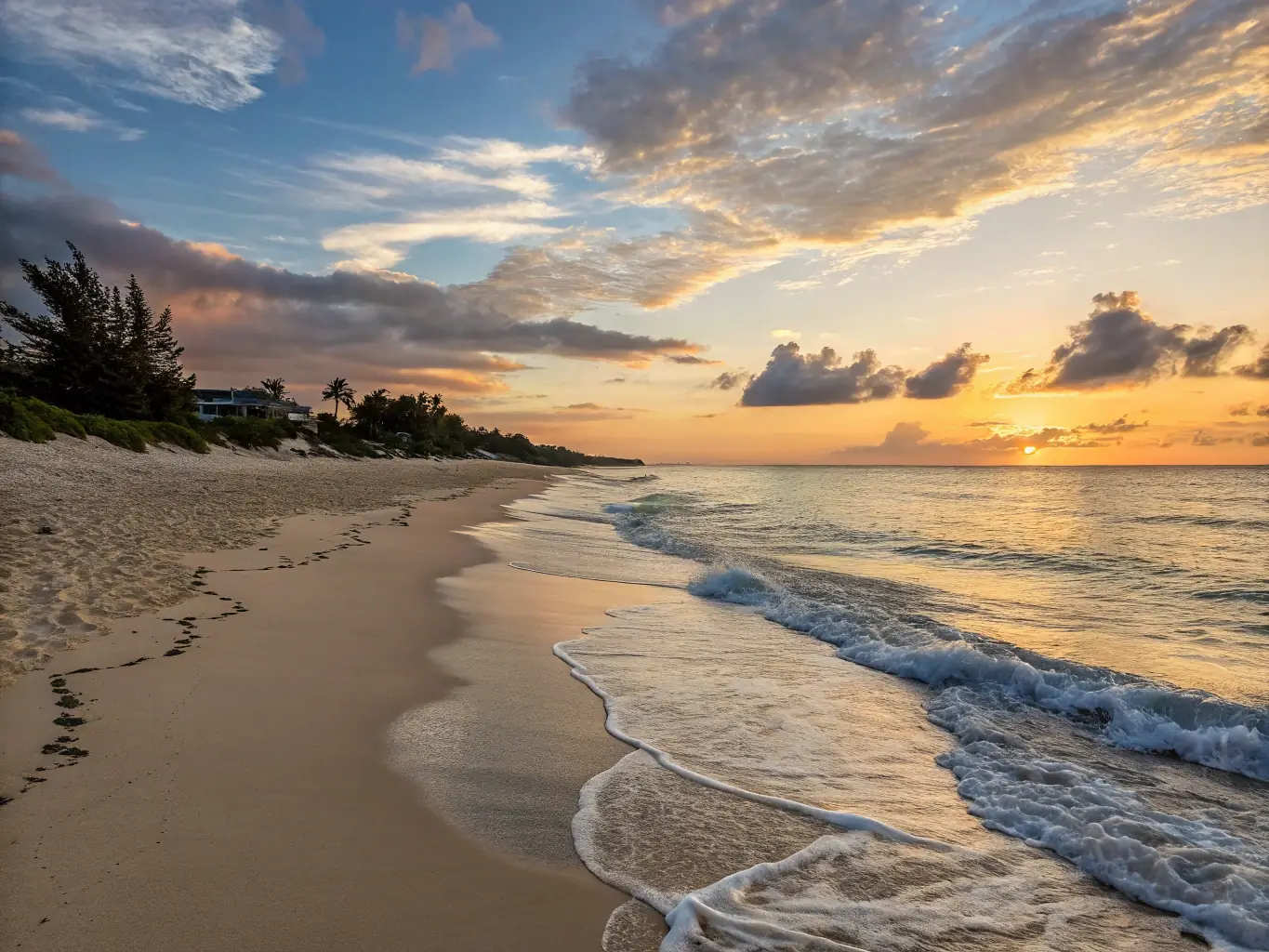 A serene image of Del Mar's coastline at sunset, featuring the bluffs, sandy beaches, and the Pacific Ocean, emphasizing the natural beauty and tranquility of the area.