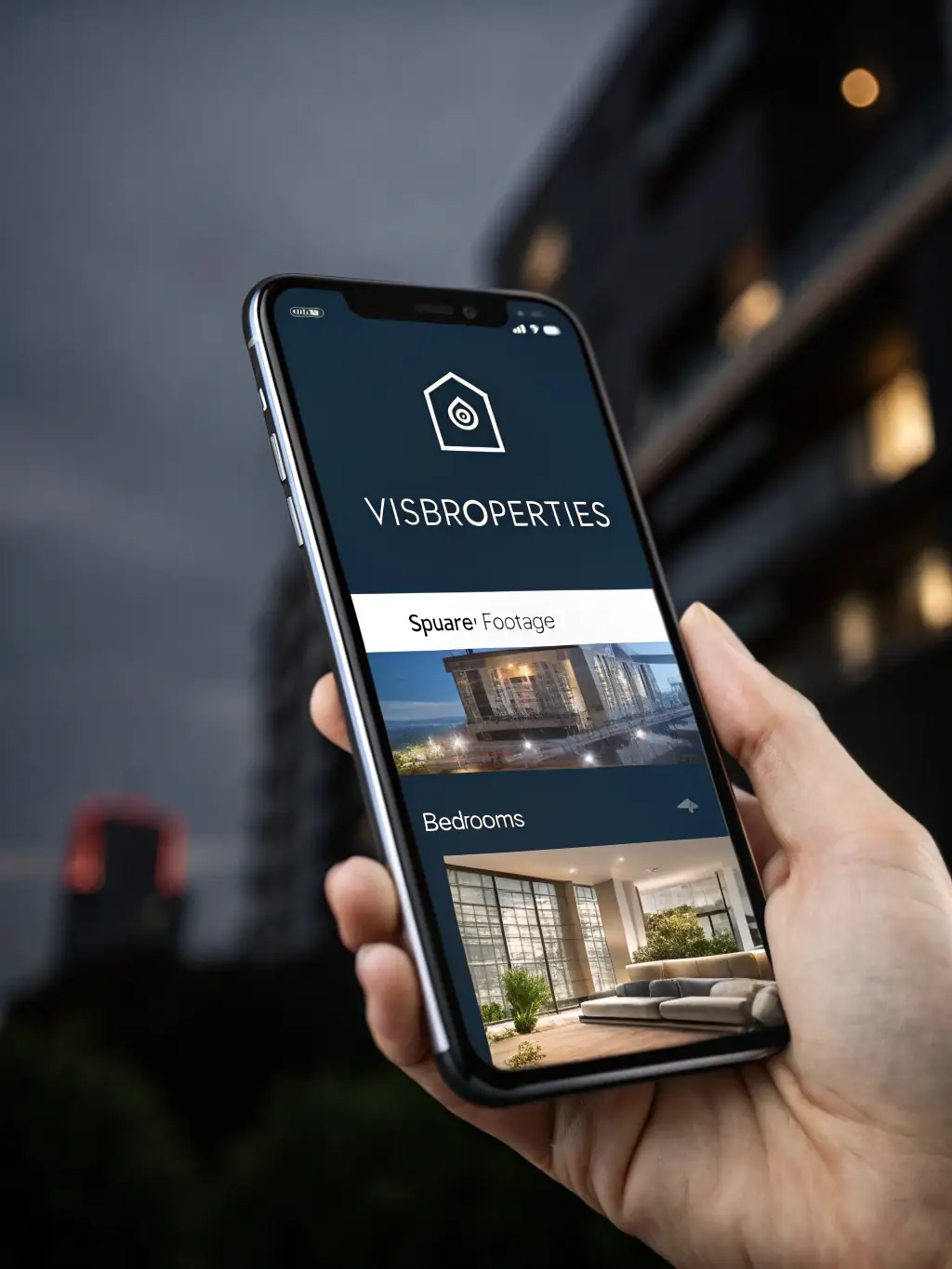 A modern, minimalist image of a smartphone displaying a real estate app with listings in San Diego, emphasizing the ease of access to information.